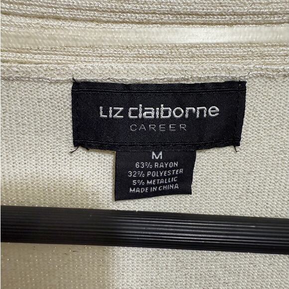 Liz Claiborne Career Metallic Open Front Cardigan Sweater Beige Women’s Medium - Picture 8 of 13